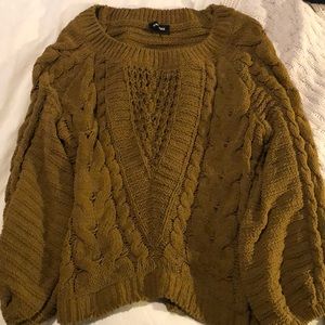 Olive Green balloon sleeve knit sweater